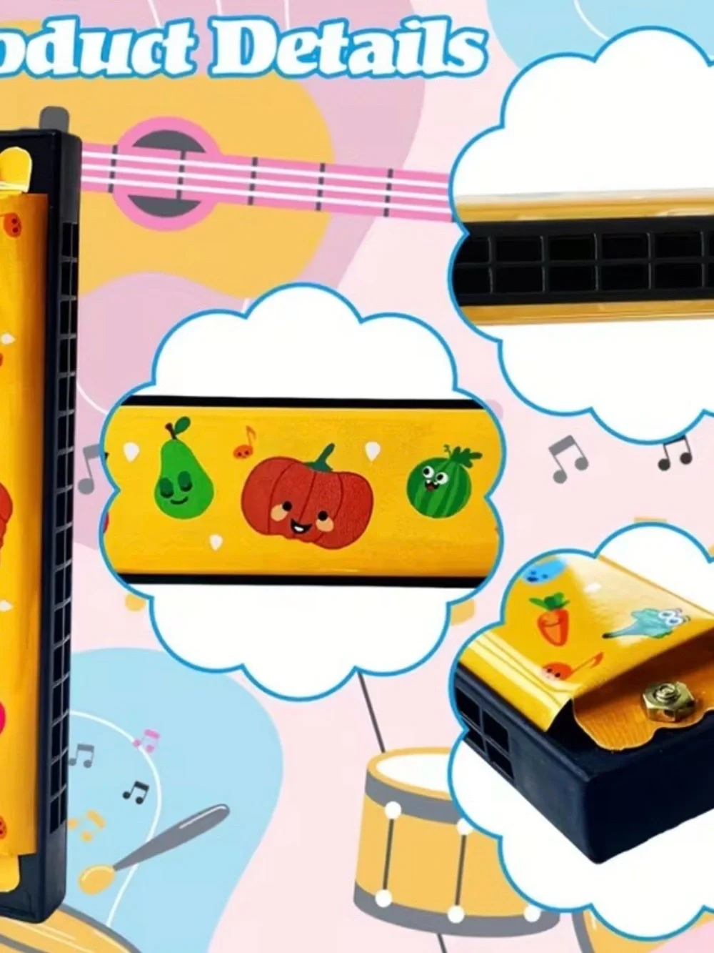 Kids Cartoon Harmonica 3pcs random - Green Illustrated Design